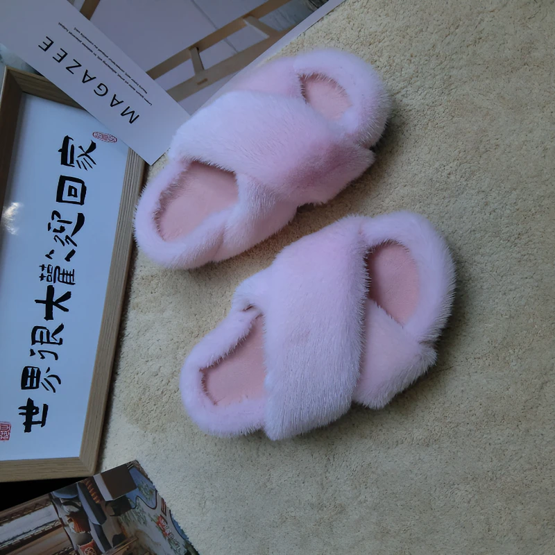 交叉款毛毛拖鞋毛绒时尚凉拖厚底拖鞋新款防滑网红百搭居家外穿