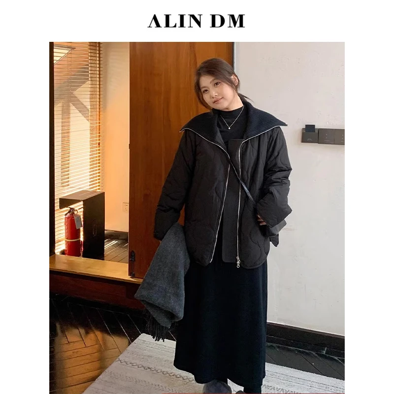 ALINDM【温暖零压】大码微胖mm罗纹大翻领轻便廓形棉服 AS25987