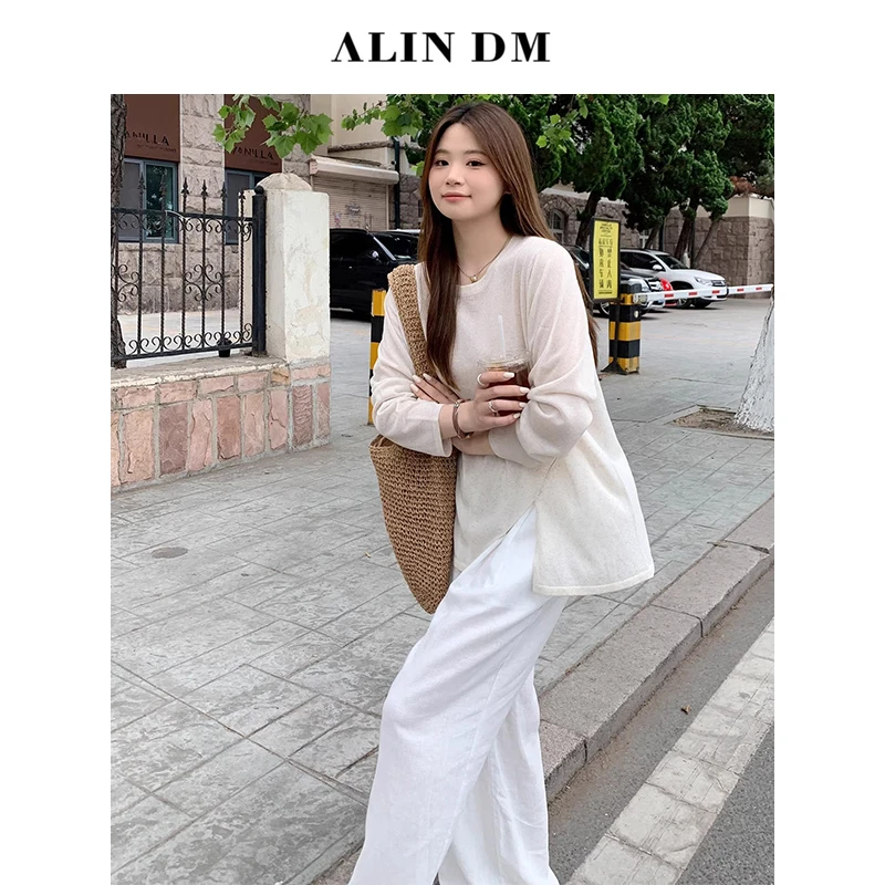ALINDM【ALINDM年终大清仓】胖mm不规则防晒针织衫长袖T恤 LZ007