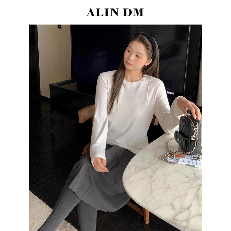 ALINDM【漫画身材】大码微胖mm菁准修身弧线长袖打底衫 XG7295