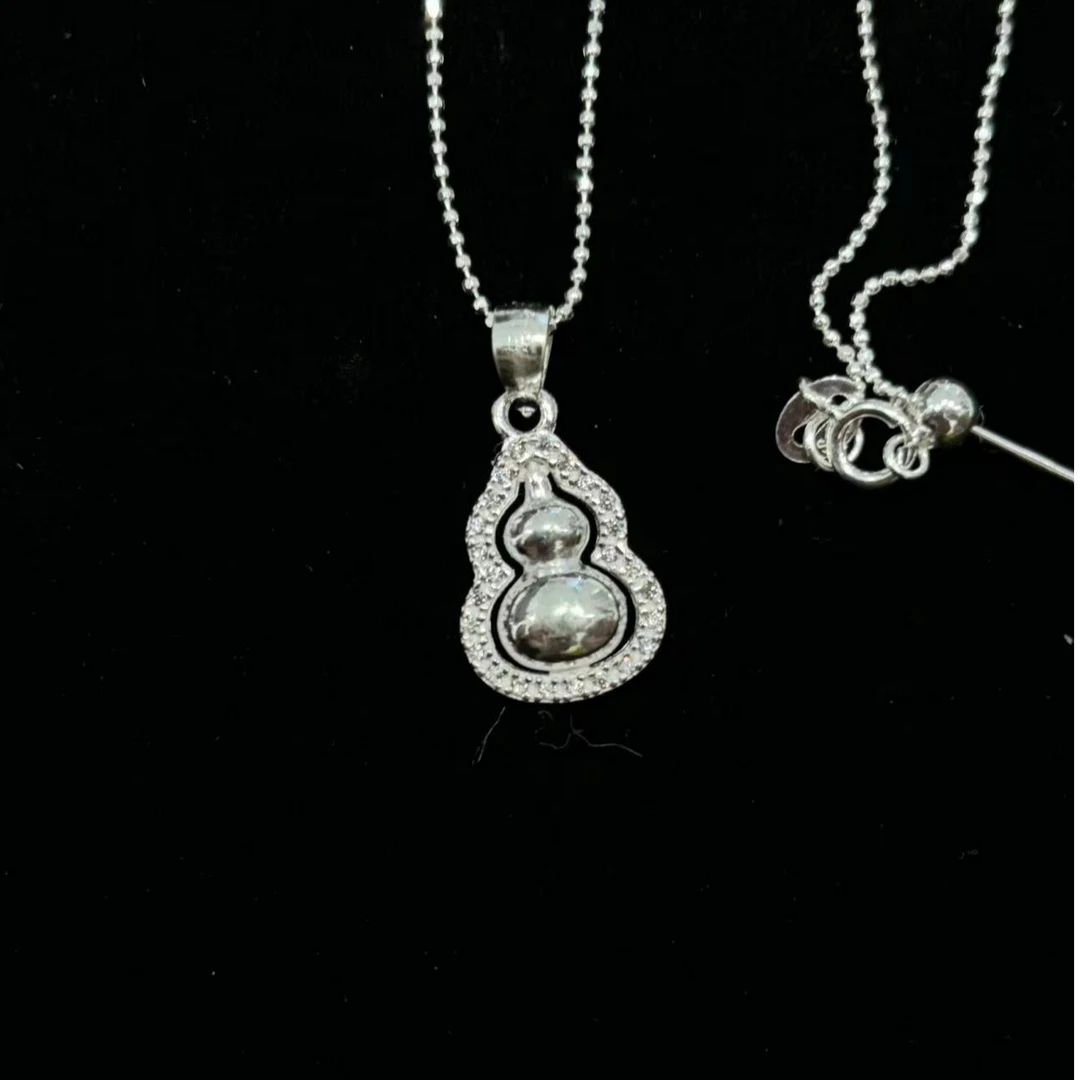 吊坠足银 足银990光面葫芦吊坠项链爆闪百搭时尚简约精致镶嵌