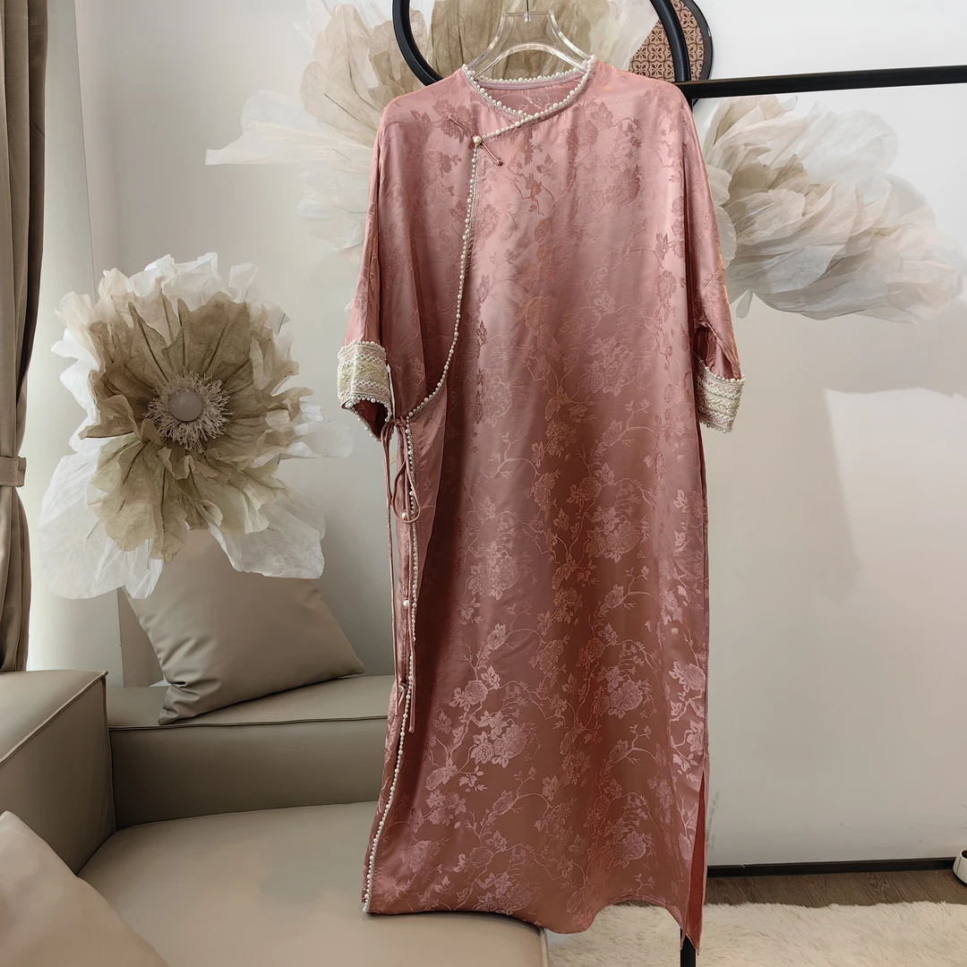 24117309【柔情似水】新中式立重工钉珠提花连衣裙