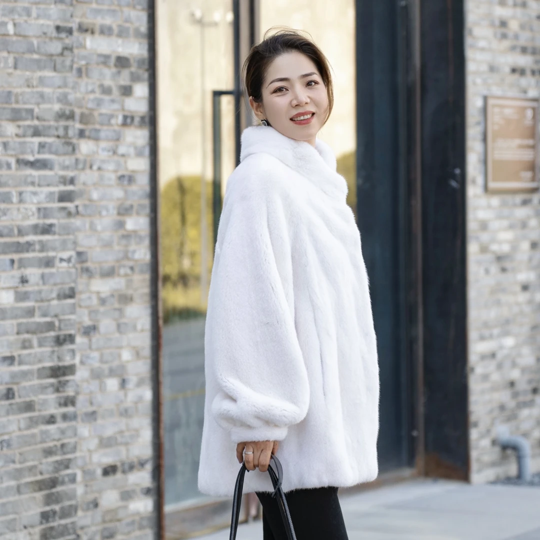 T-85冬季新款进口水貂皮草女外套时尚秋冬立领休闲