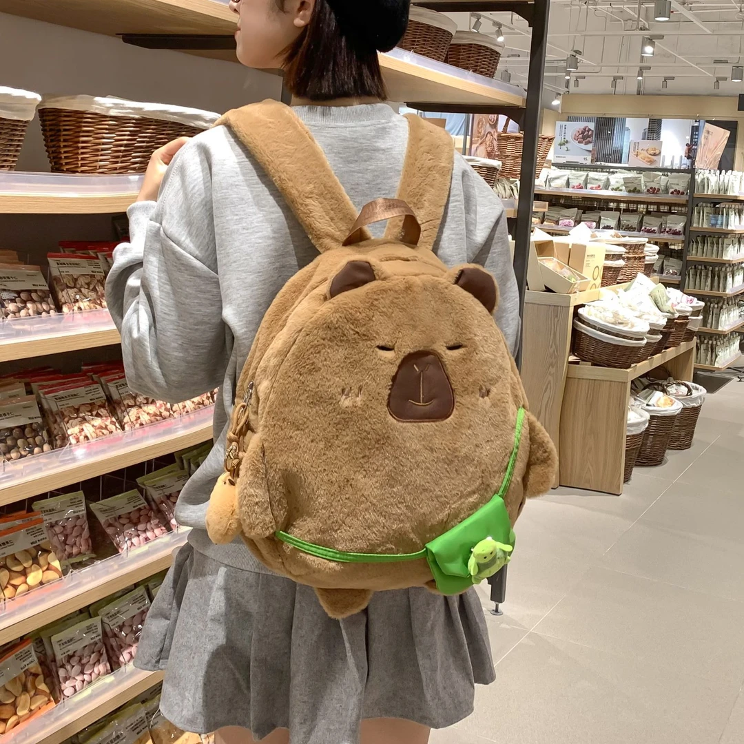 mingdiandian包包背包可爱毛绒双肩包包女休闲大容量小书包