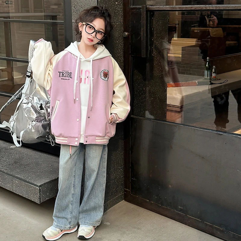 C3128儿童春季新款女童洋气棒球服春款休闲中大童韩版时尚外套