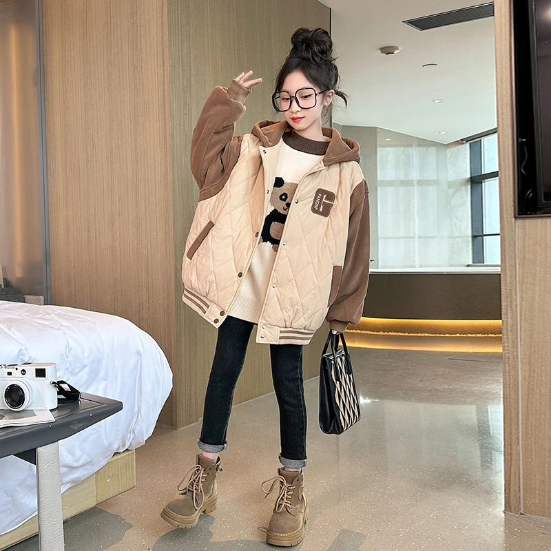 女童冬季加厚棉服2023中大童冬款休闲韩版保暖加绒洋气厚外套3018