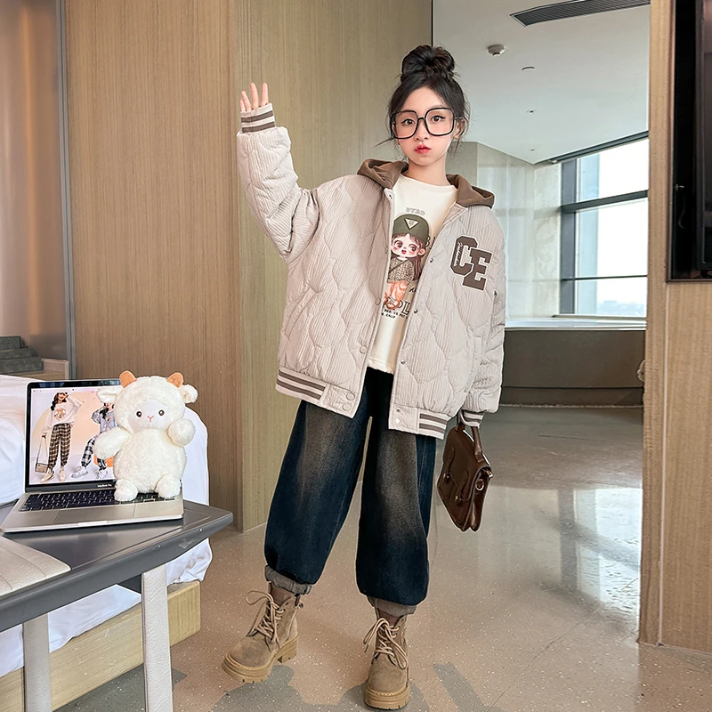 女童冬款加厚棉服2023中大童冬季韩版新款洋气休闲加绒外套潮2910