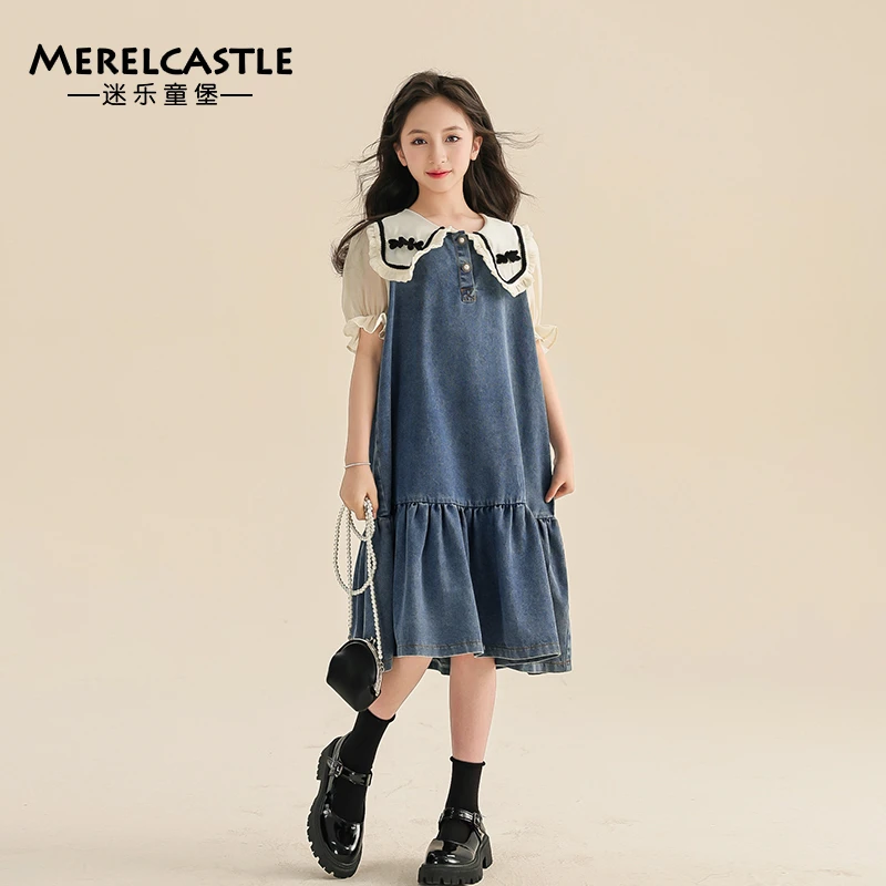 C3258女童夏装连衣裙2025新款洋气儿童爆款牛仔长裙女大童连衣裙