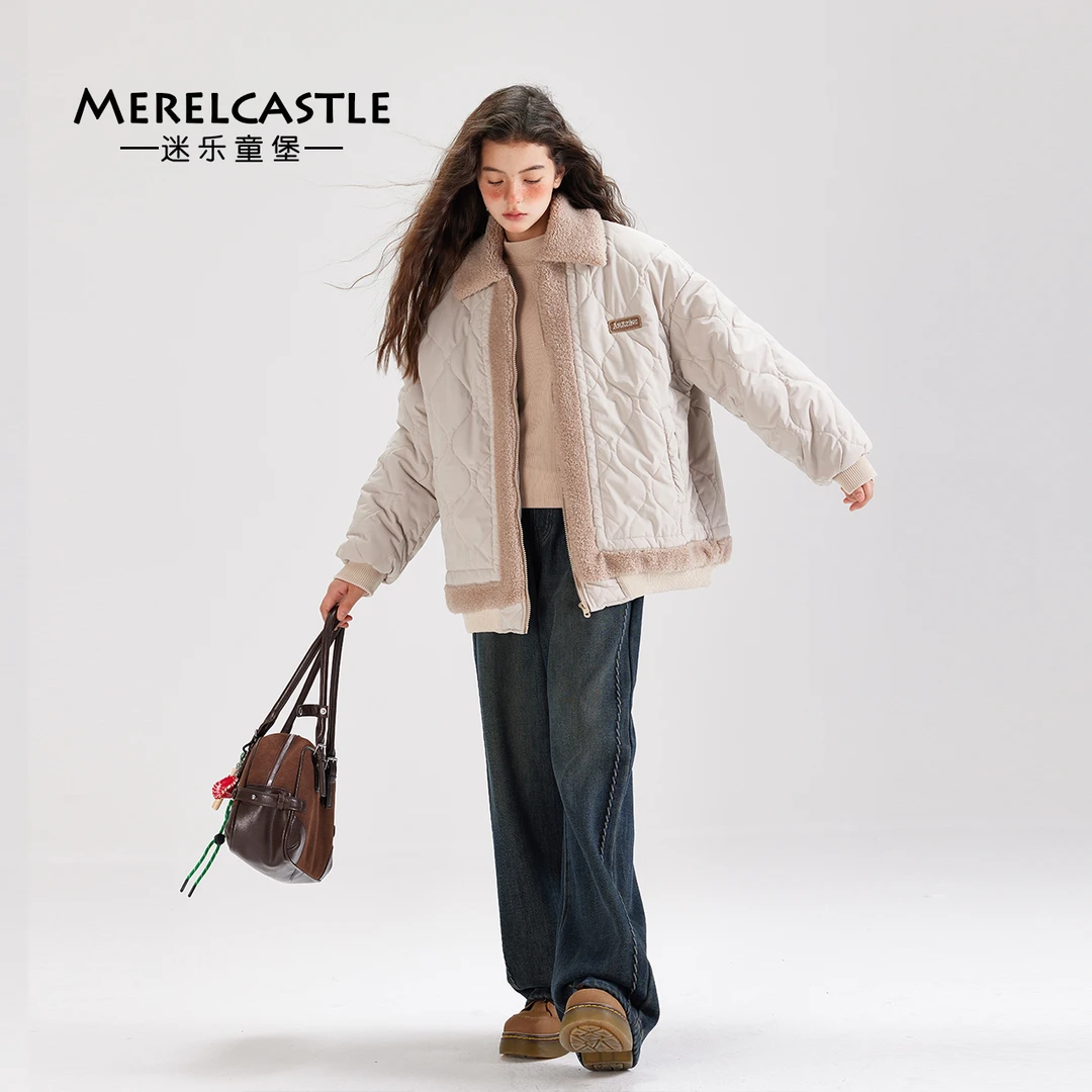 C4250女童加绒加厚棉服2024新款青少年装休闲时尚保暖冬季外套