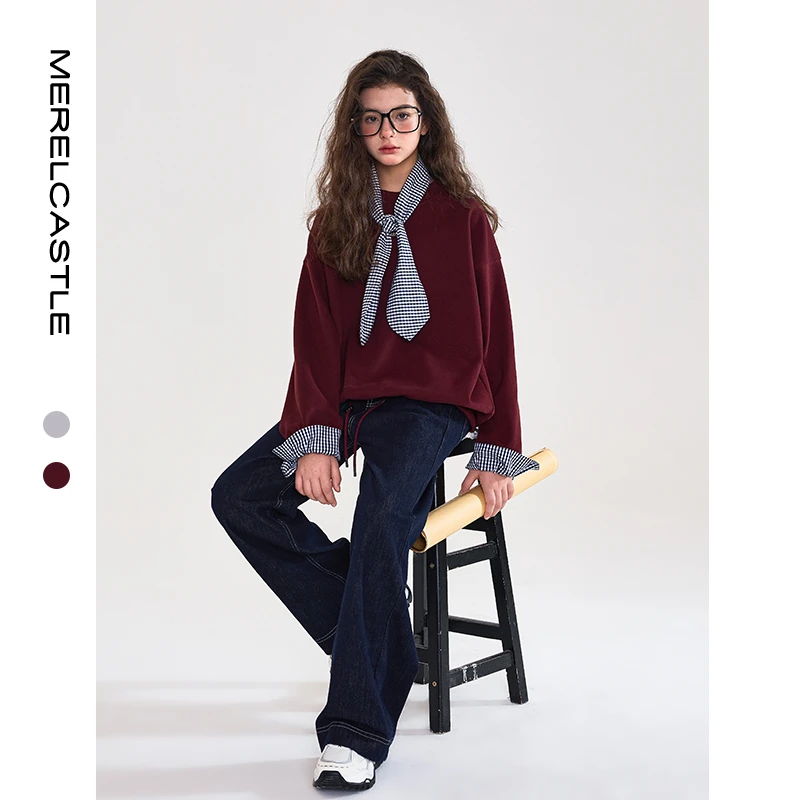 C3997女童长袖上衣2024新款秋季女童洋气韩版小众卫衣宽松设计感