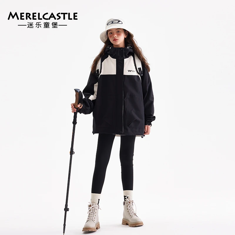 C4090女童两面穿加厚冲锋衣中大童户外休闲秋冬保暖外套