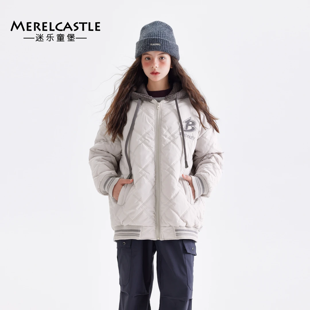 C4175女童加厚棉服2024冬季新款中大童连帽保暖外套青少年装