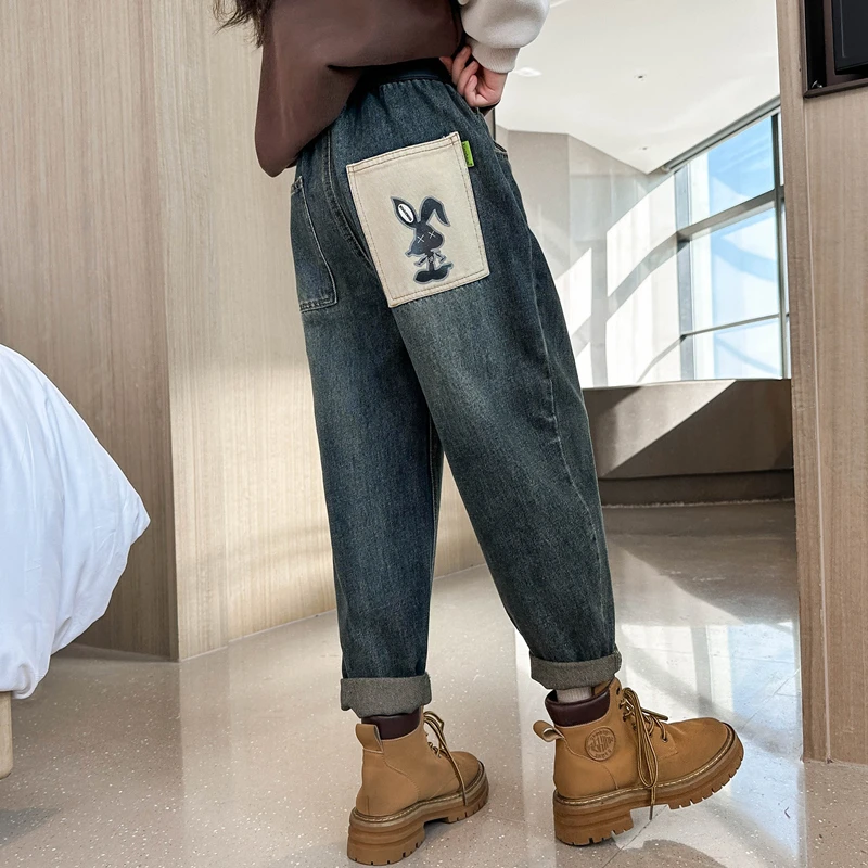 女童加绒牛仔裤2023新款儿童冬季长裤女大童加厚一体绒裤子2781