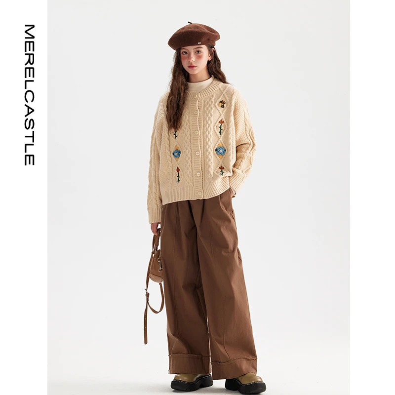 C4070女童毛衣新款2024复古设计师开衫过年服时尚休闲百搭上衣