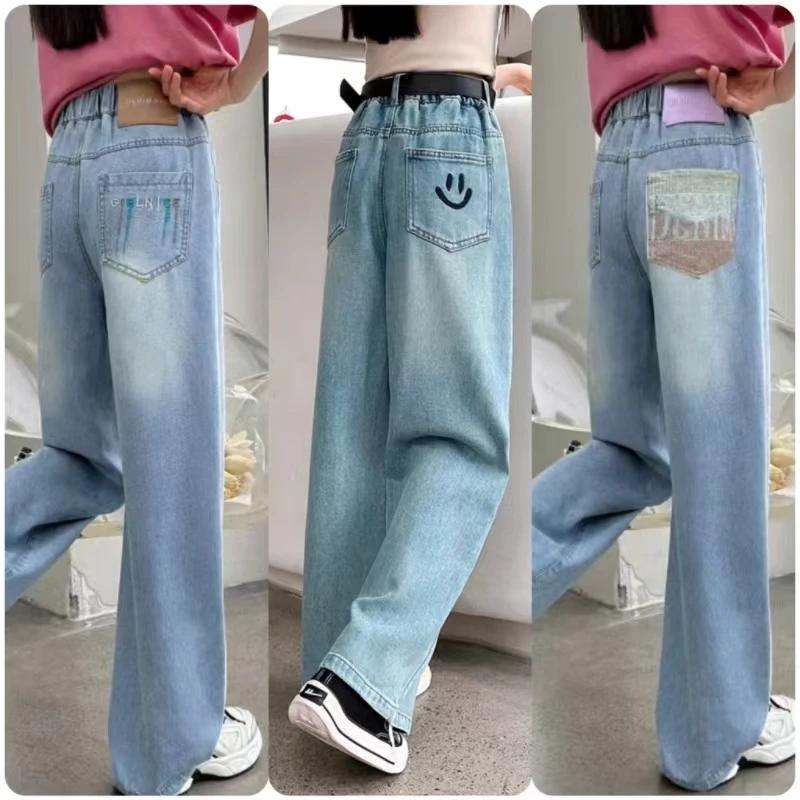 女童夏季薄牛仔裤儿童中大童夏季休闲韩版时尚百搭薄款牛仔直筒裤