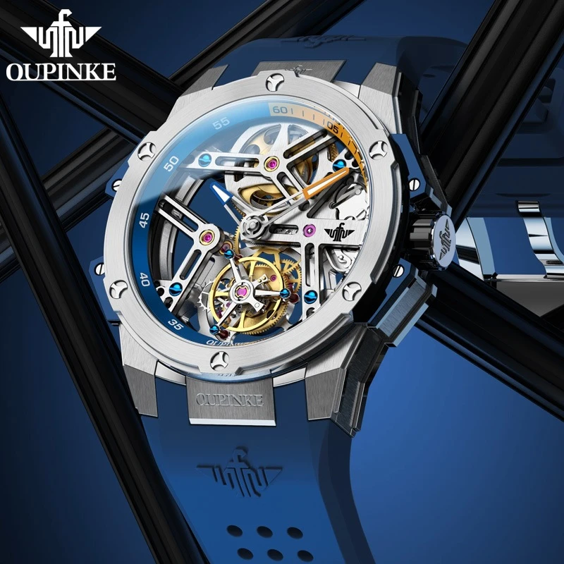 品牌男士手表全自动机械表高档镂空硅胶大表盘防水陀飞轮学生男表