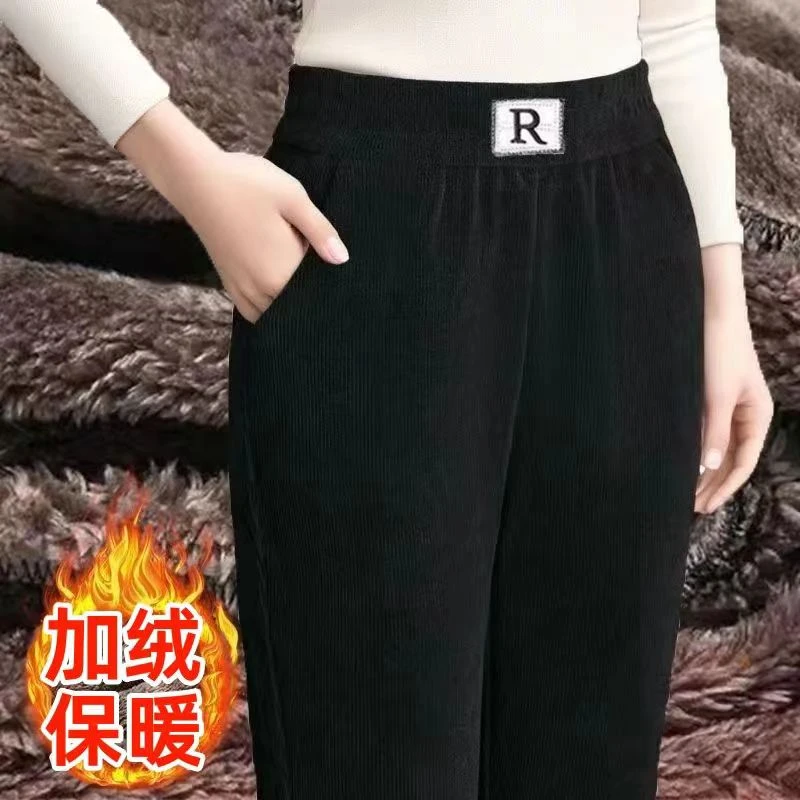 R标加厚（北极绒）中年女士裤子高腰弹力休闲裤宽松显瘦裤妈妈裤