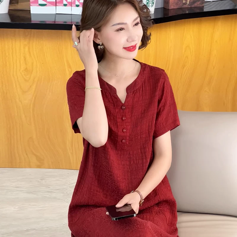 夏季2024大牌杭州双面穿香云纱真丝连衣裙女气质妈妈桑蚕丝裙子