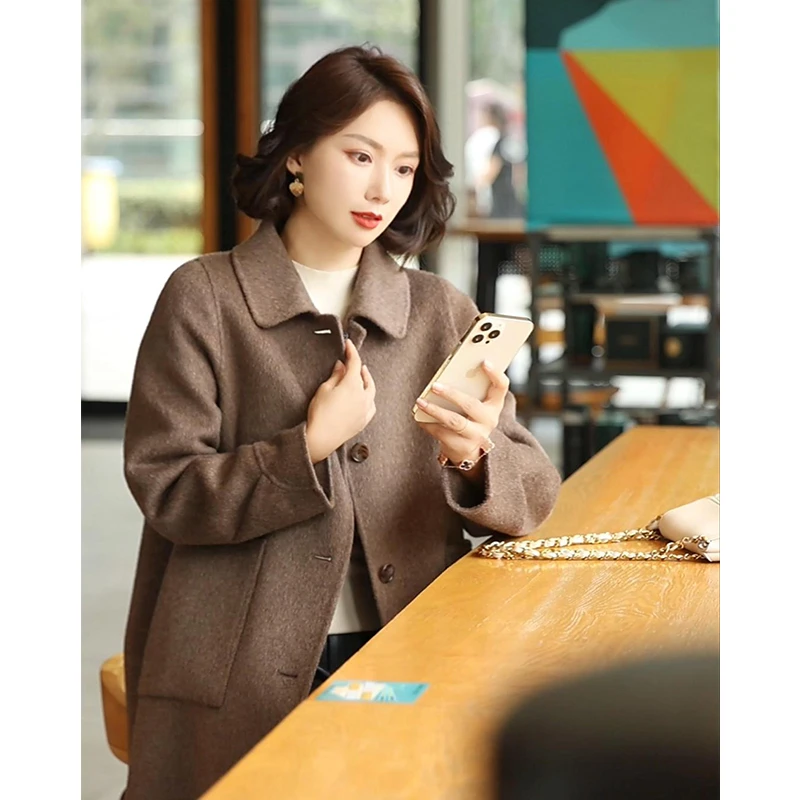 流行双面呢大衣女长款毛呢外套女新款羊毛气质时尚洋气秋冬2023年