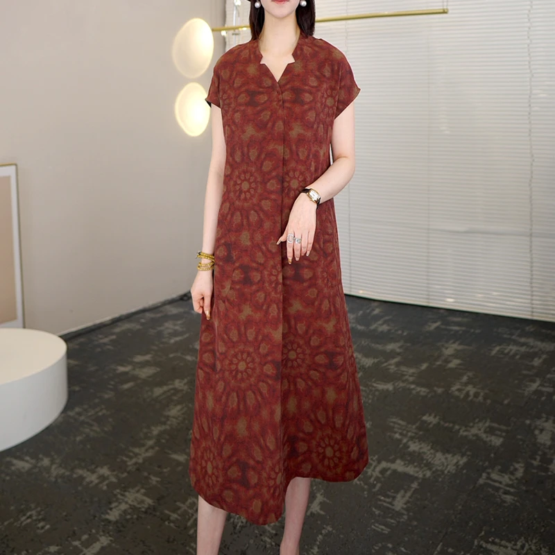 夏季七夕浪漫大牌杭州香云纱真丝连衣裙女气质妈妈桑蚕丝裙子