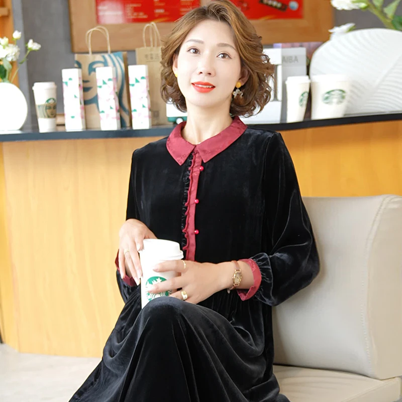 【直播专享】时尚印花丝绒女士连衣裙气质妈妈七夕浪漫新款复古国风