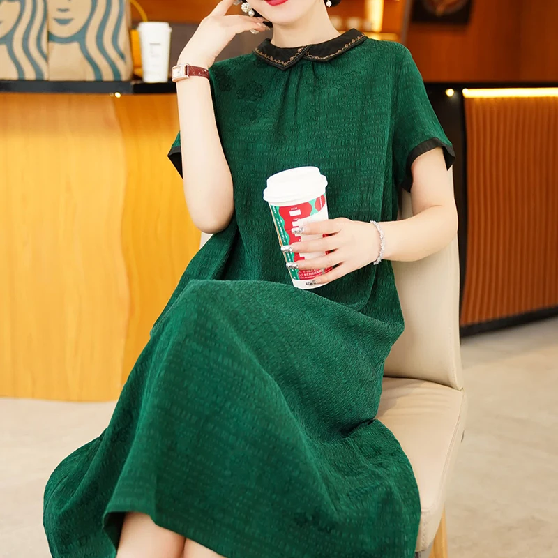 夏季新款2025大牌杭州丝绸真丝连衣裙女气质妈妈香云纱桑蚕丝裙子