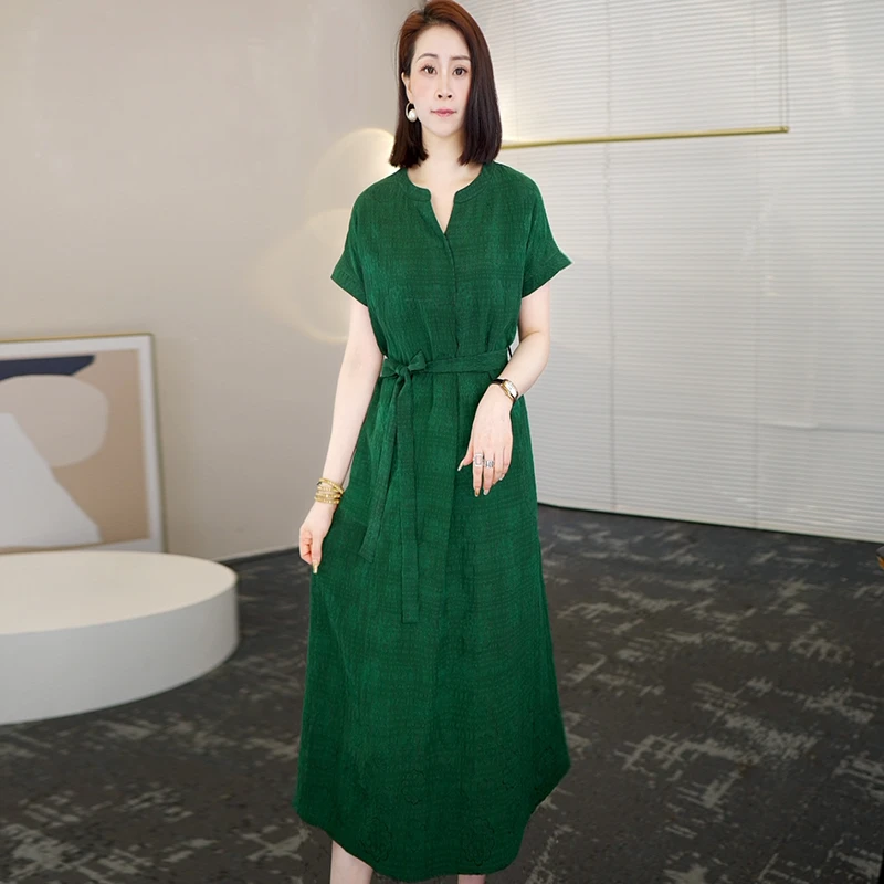 夏季七夕浪漫大牌杭州香云纱真丝连衣裙女气质妈妈桑蚕丝裙子