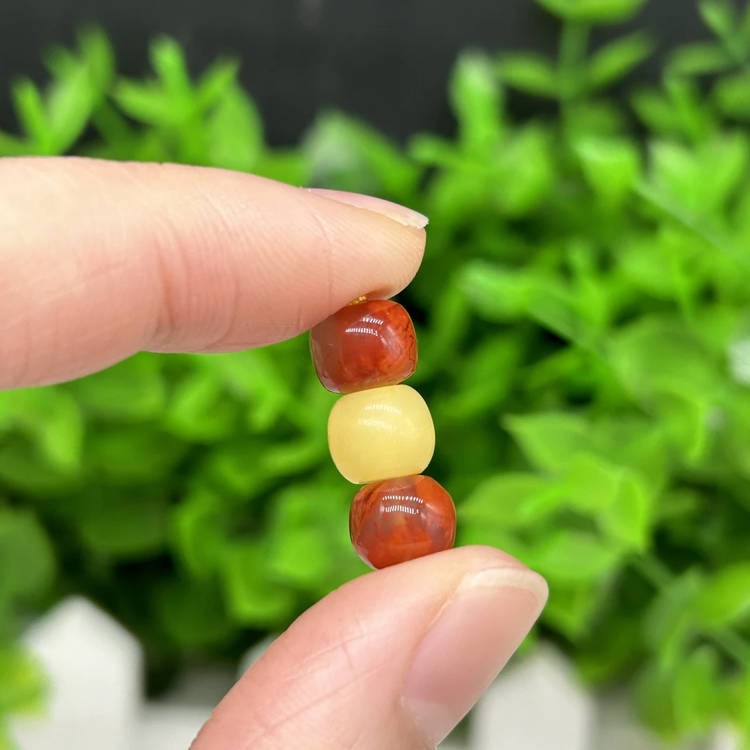 【小袁优选】8mm+天然蜜蜡搭火焰纹南红老型单珠文玩配饰配珠顶珠