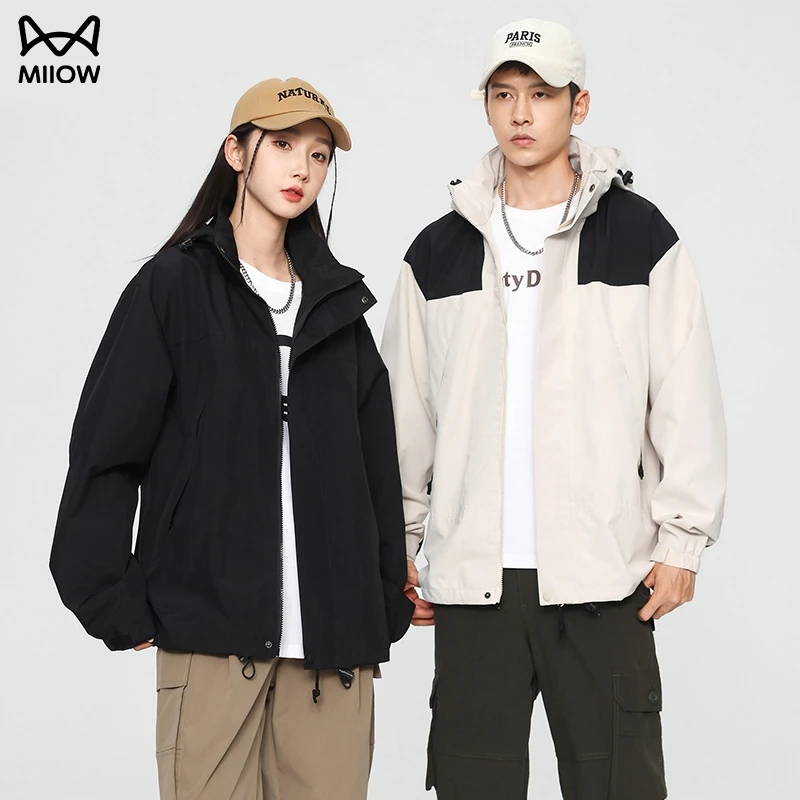 猫人2025新款春秋季防风防水外套登山服户外宽松连帽夹克男女同款
