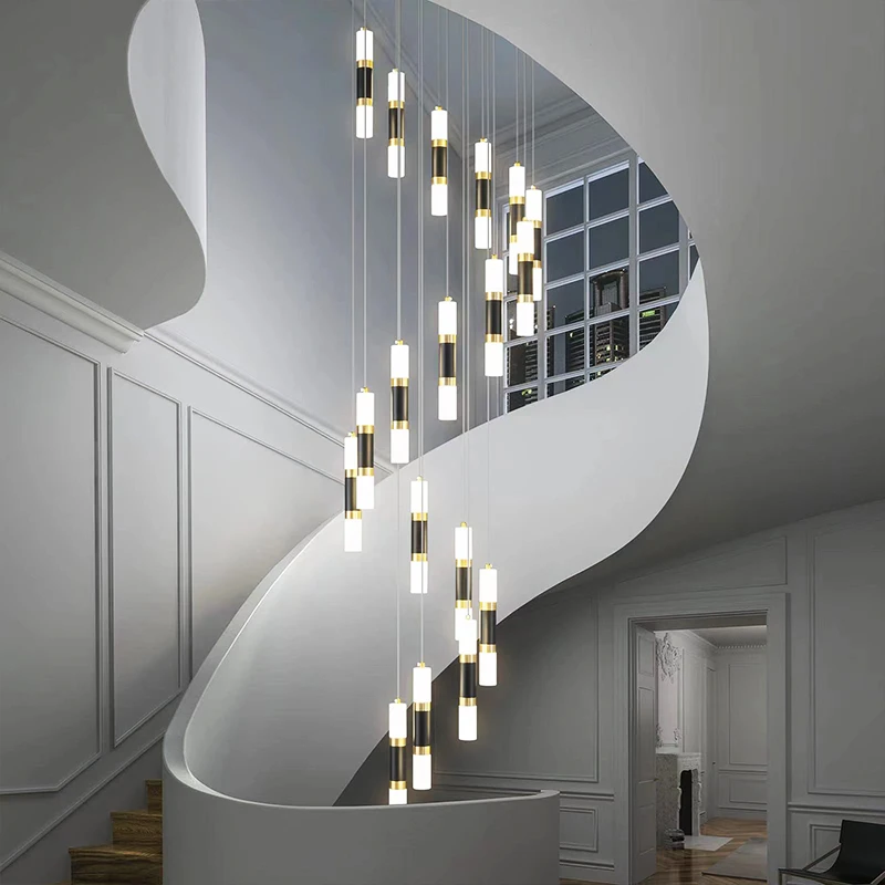 轻奢简约吊灯旋转别墅酒店创意家用复式楼梯间公寓大气客厅餐厅