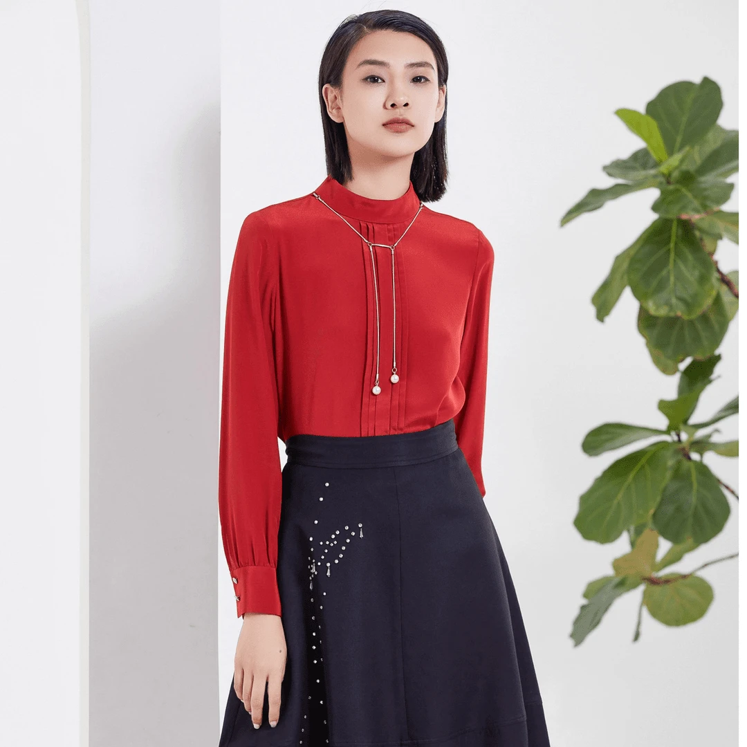 L·W/画而诗新款打底红色气质纯色休闲衬衫女上衣衬衣LBB82003S