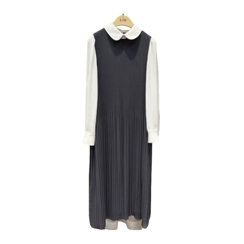 L·W画而诗春季新款时尚拼接压褶连衣裙显瘦气质长袖轻奢LBD85008