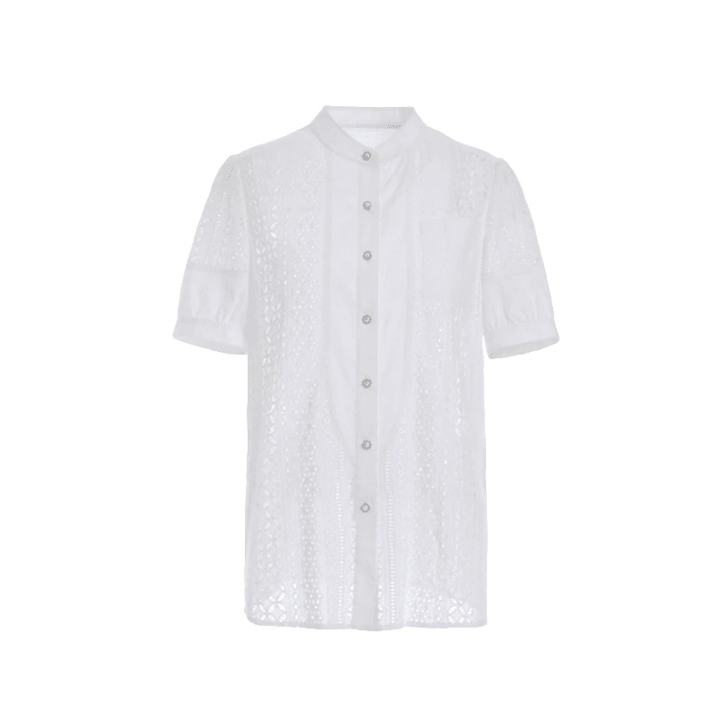 L·W/画而诗春夏气质衬衣白色休闲提花镂空夏季时尚衬衫LBC62013