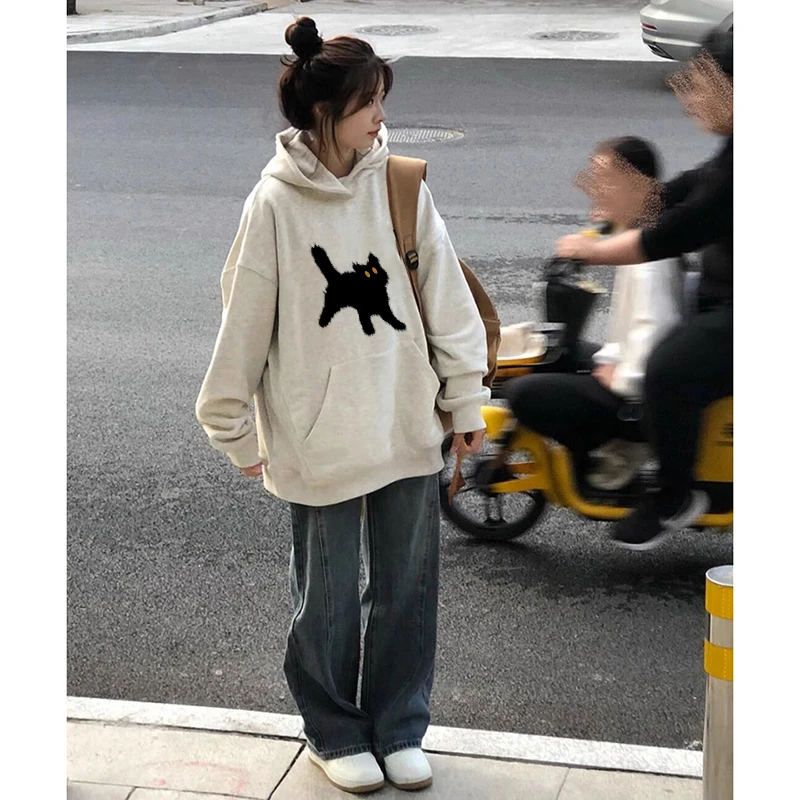 2024新款美式复古oversize连帽卫衣女装宽松时尚加绒慵懒风外套女