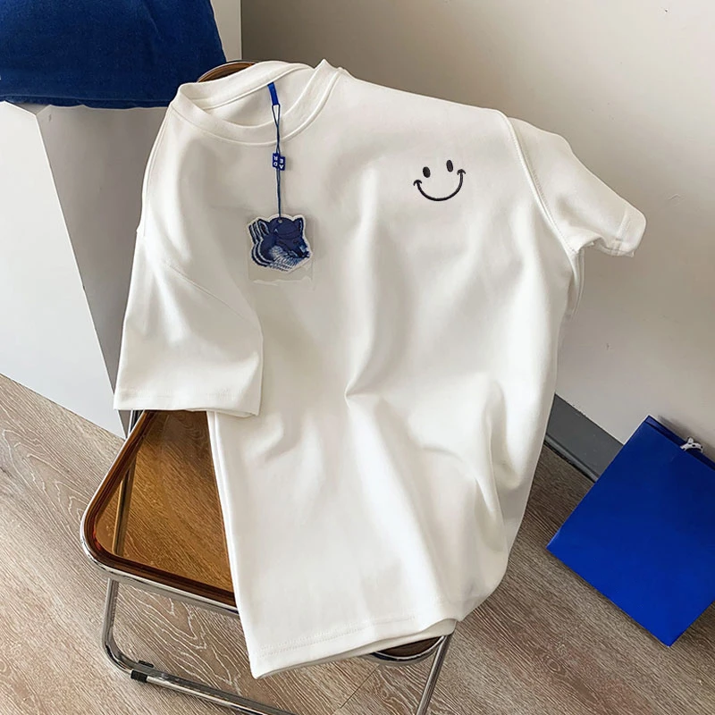 重磅240克纯棉宽松短袖T恤简约情侣装男女同款夏季白色上衣打底衫