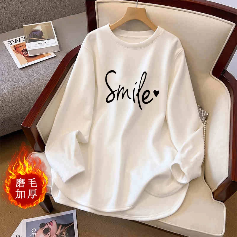 白色打底衫女装2025新款秋冬季德绒加厚上衣中长款遮屁股长袖t恤