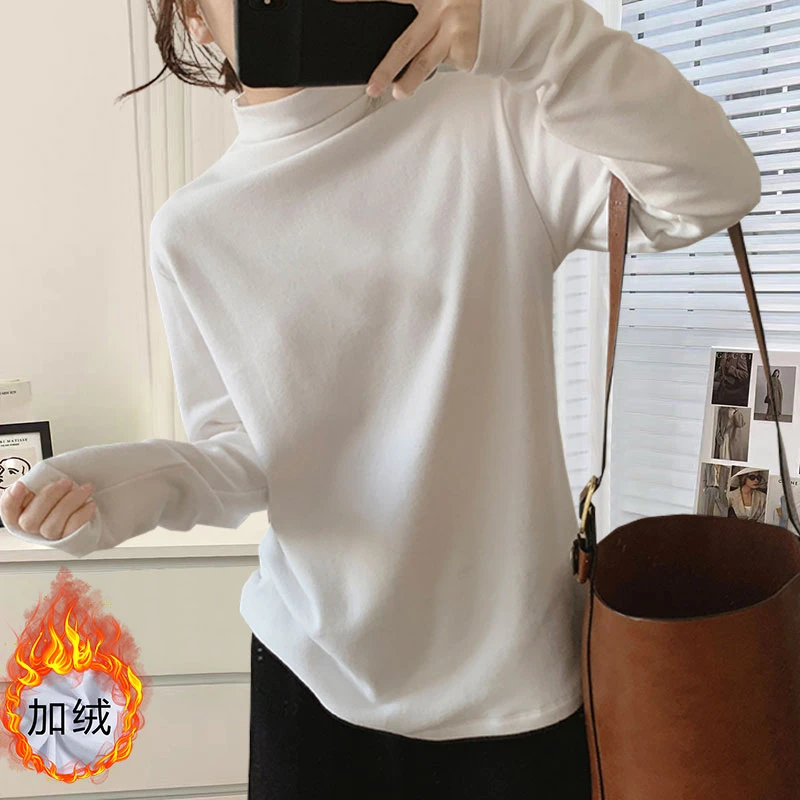 德绒半高领打底衫女装秋冬季保暖内搭长袖t恤中长款加厚磨毛上衣