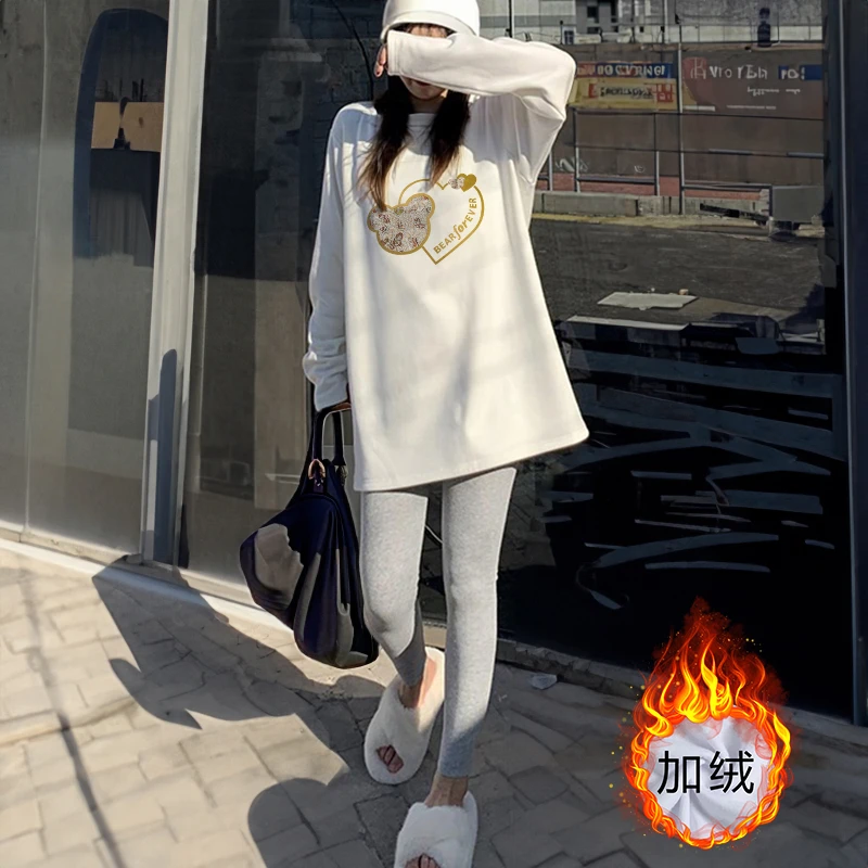 德绒长袖t恤女宽松休闲时尚百搭磨毛上衣服简约洋气打底衫秋冬季