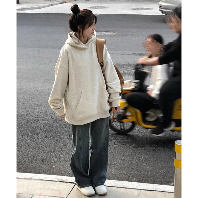 美式复古连帽卫衣女款春秋冬2024款宽松加绒长袖上衣慵懒风外套潮
