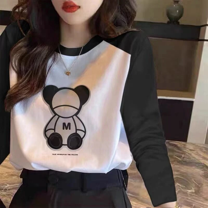 韩版撞色长袖t恤女装秋冬内搭洋气打底衫宽松时尚圆领上衣服ins潮