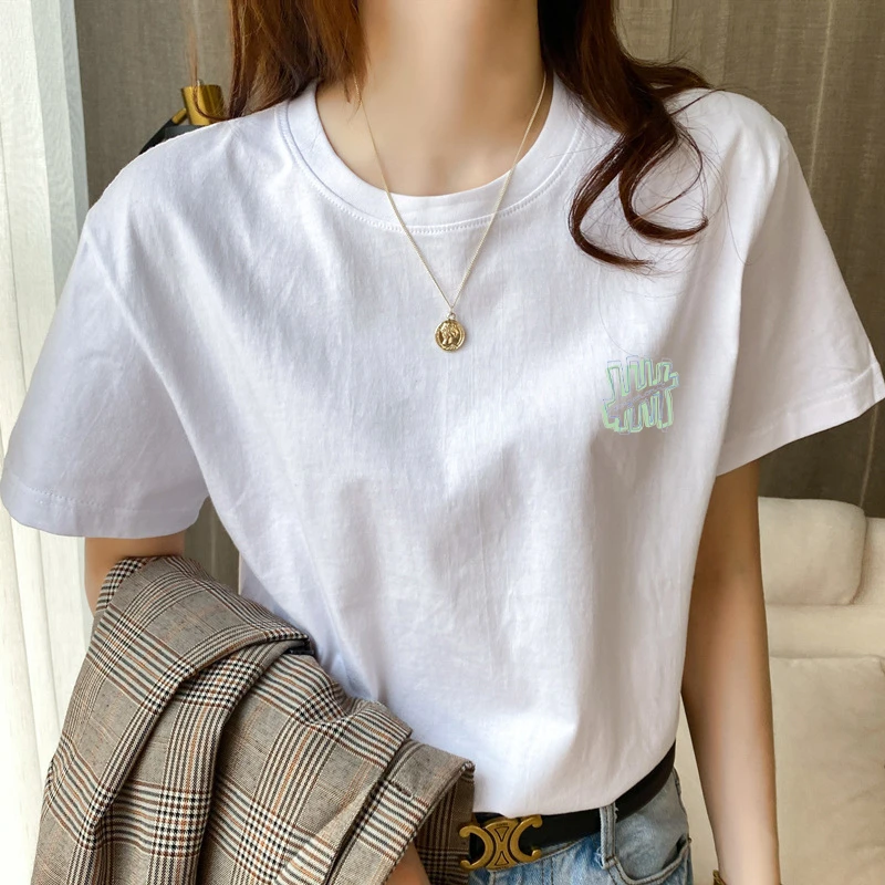女士短袖t恤女款2023款洋气时尚宽松内搭打底衫圆领夏天时尚上衣