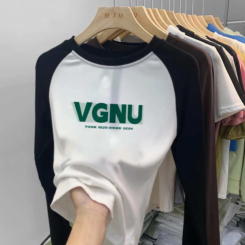 早秋薄款上衣服女装洋气宽松打底衫美式复古ins潮流纯棉长袖t恤女