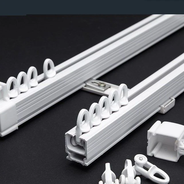 铝合金窗帘轨道滑轮窗帘杆子 顶装双轨导轨直轨挂钩式滑道