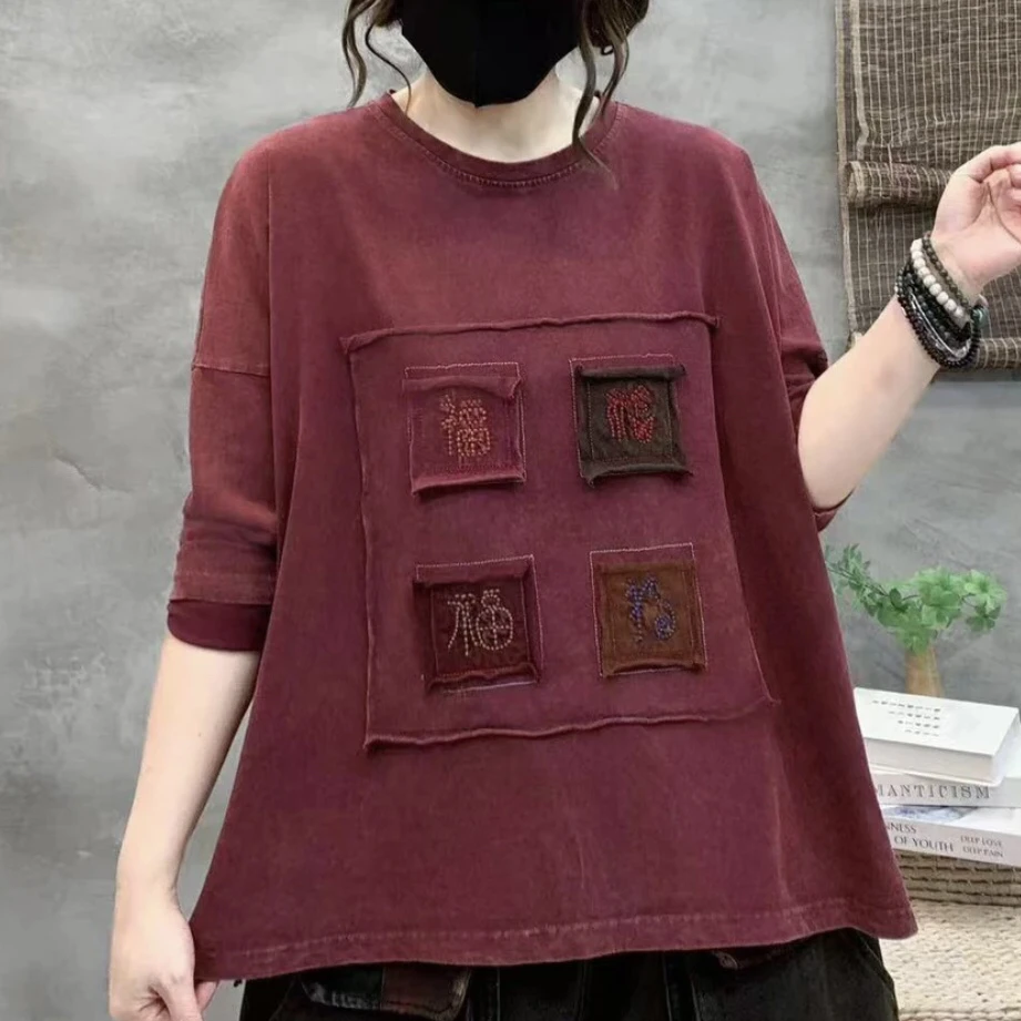 铃铃原创棉麻秋款炒色宽松大版四福底开衩纯棉上衣（胸围144衣长67