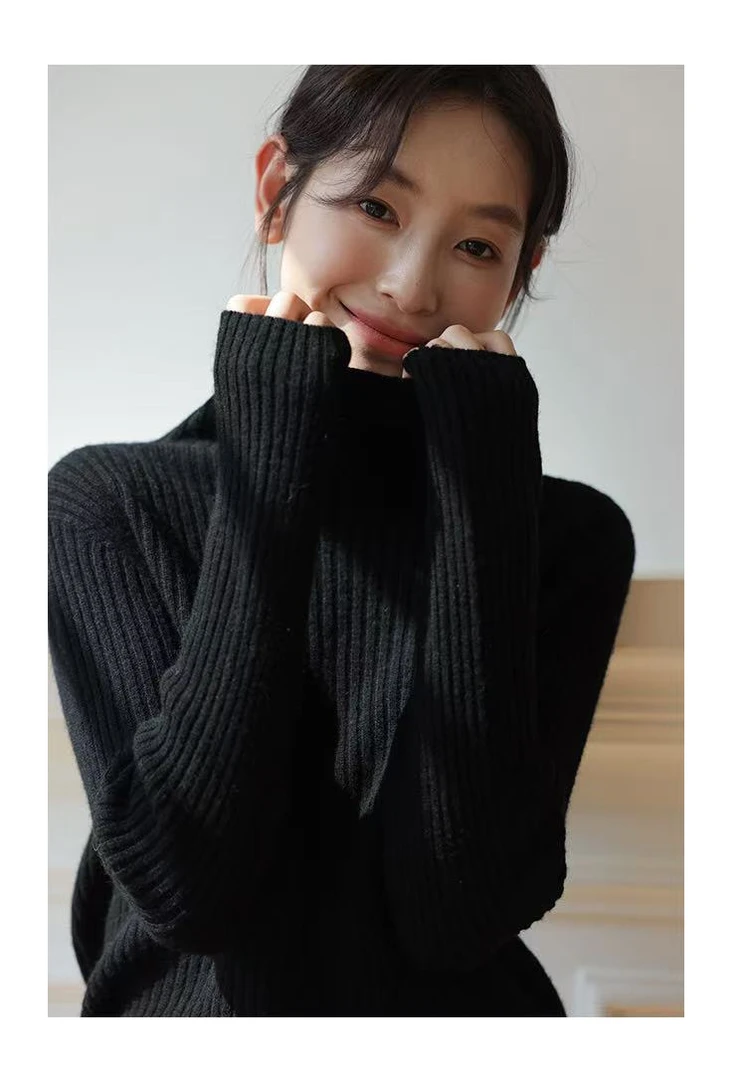 2136三炫轻奢秋冬女装气质时尚高领竖坑条打底衫上衣