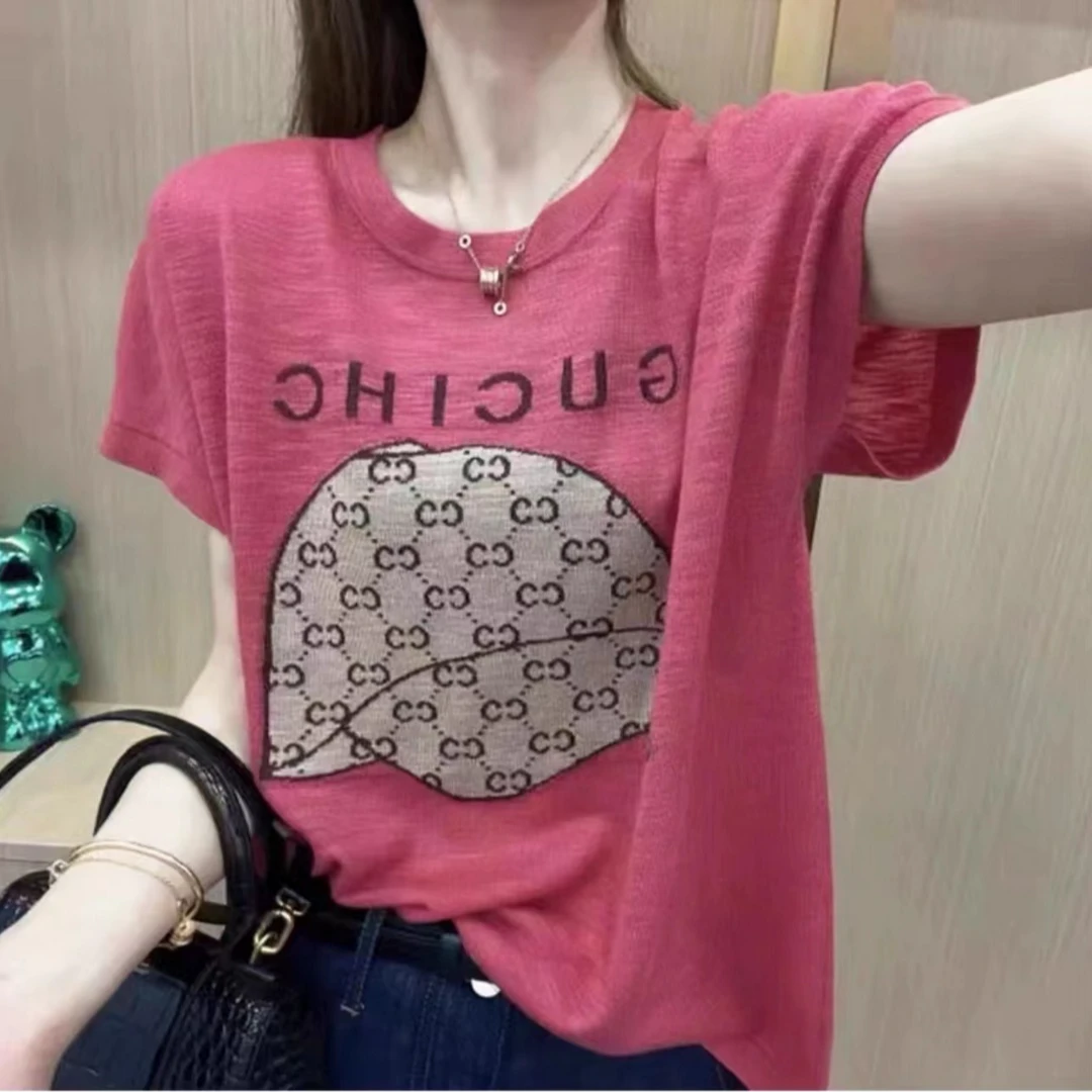 欧货百搭宽松显瘦时尚设计感帽子印花短袖426