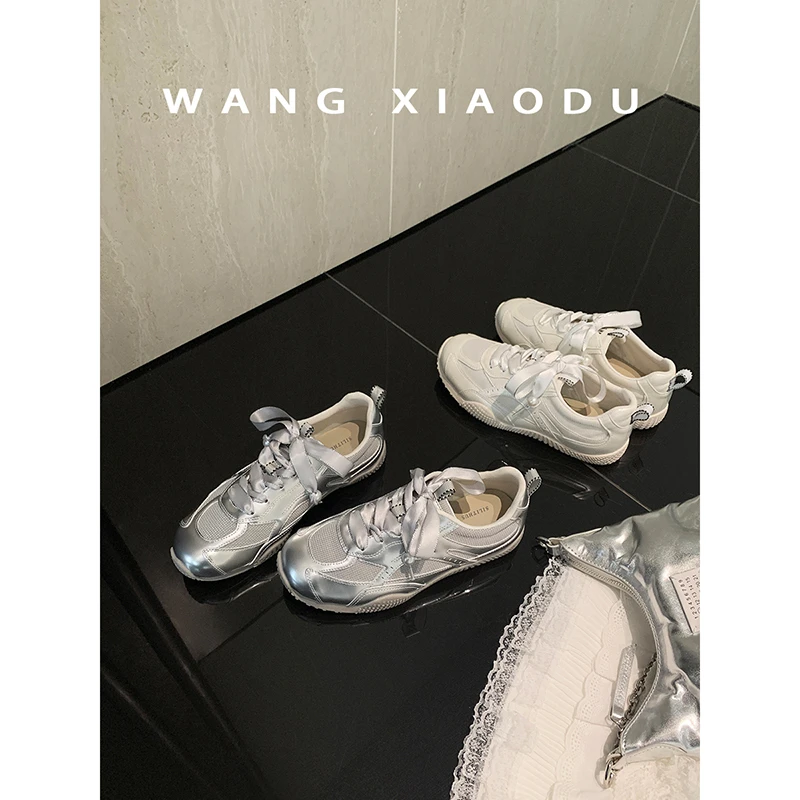 【王小毒】网球少女●软底芭蕾德训鞋女银色透气轻便阿甘休闲女鞋