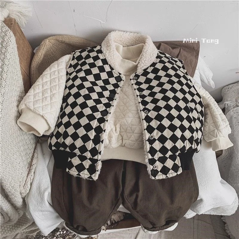 男女童2023冬装套装儿童秋冬单件洋气加厚套装宝宝小男童外穿格子