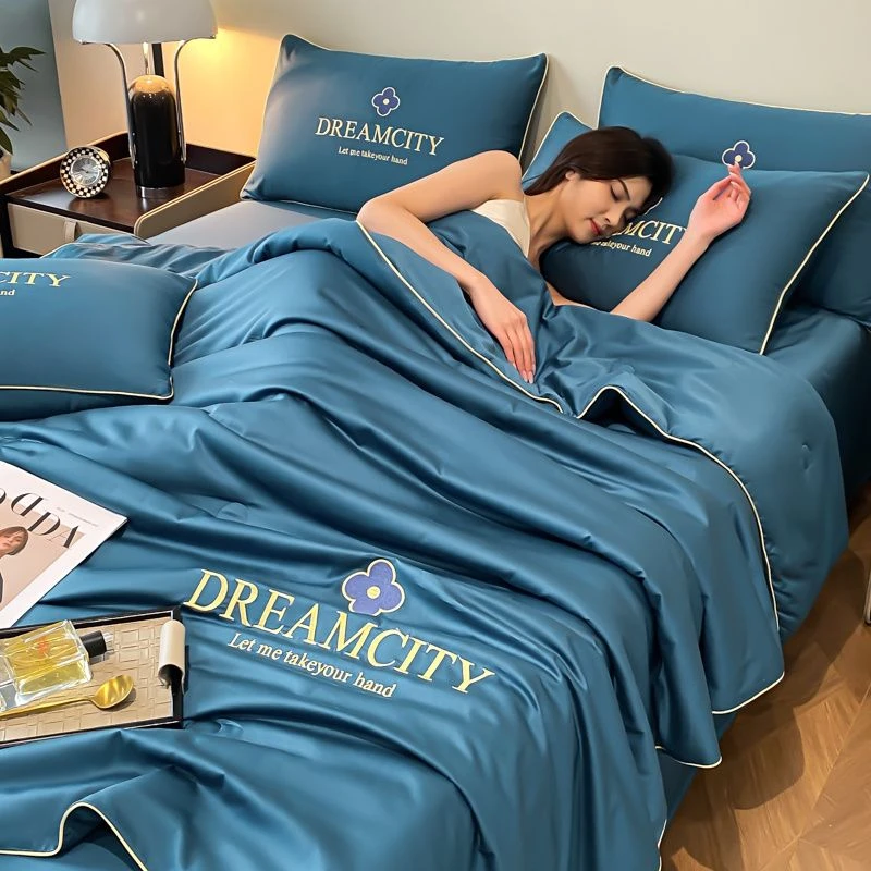 高档夏天冰丝夏凉被四件套夏季可水洗空调被单双人床上薄款夏凉被