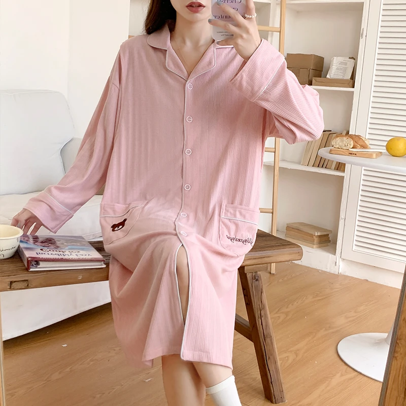 孕妇睡裙中长款待产春秋月子裙产检裙棉哺乳乳裙连衣裙宽松长袖